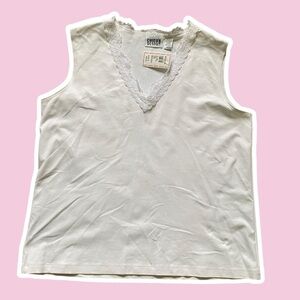 NWT ~ VTG ~ 1990s ~ Chico's ~ White Stretch Lace Trim Tank Top ~ Size 3 (XL)